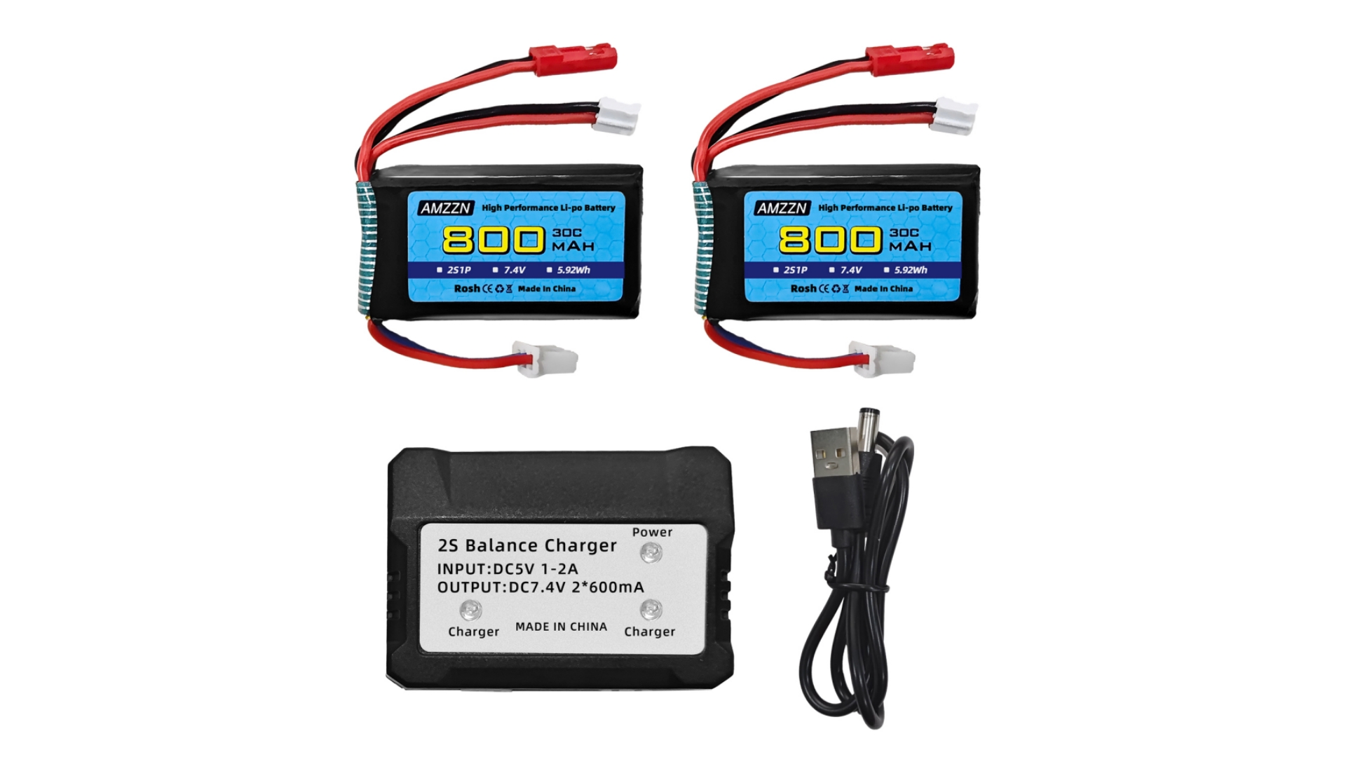 Amazon.com: AMZZN 2PCS 7.4V 30C 2S 800mAh Lipo Battery with JST